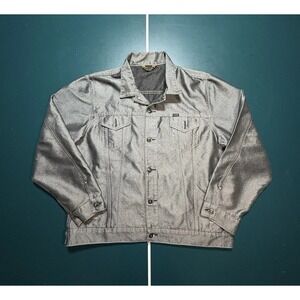 Vintage‎ Ralph Lauren Polo Jeans Co Denim Jacket Shiny Metallic Silver Men's XL